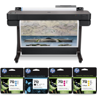 

HP DesignJet T630 Large Format Printer, 36" Color Inkjet Plotter, Wireless, Bundle with HP 712 3x 29ml Cyan/ 3x HP 712 29ml Magenta/ HP 3x 712 29ml Yellow/ HP 712 80ml Black Ink Cartridges